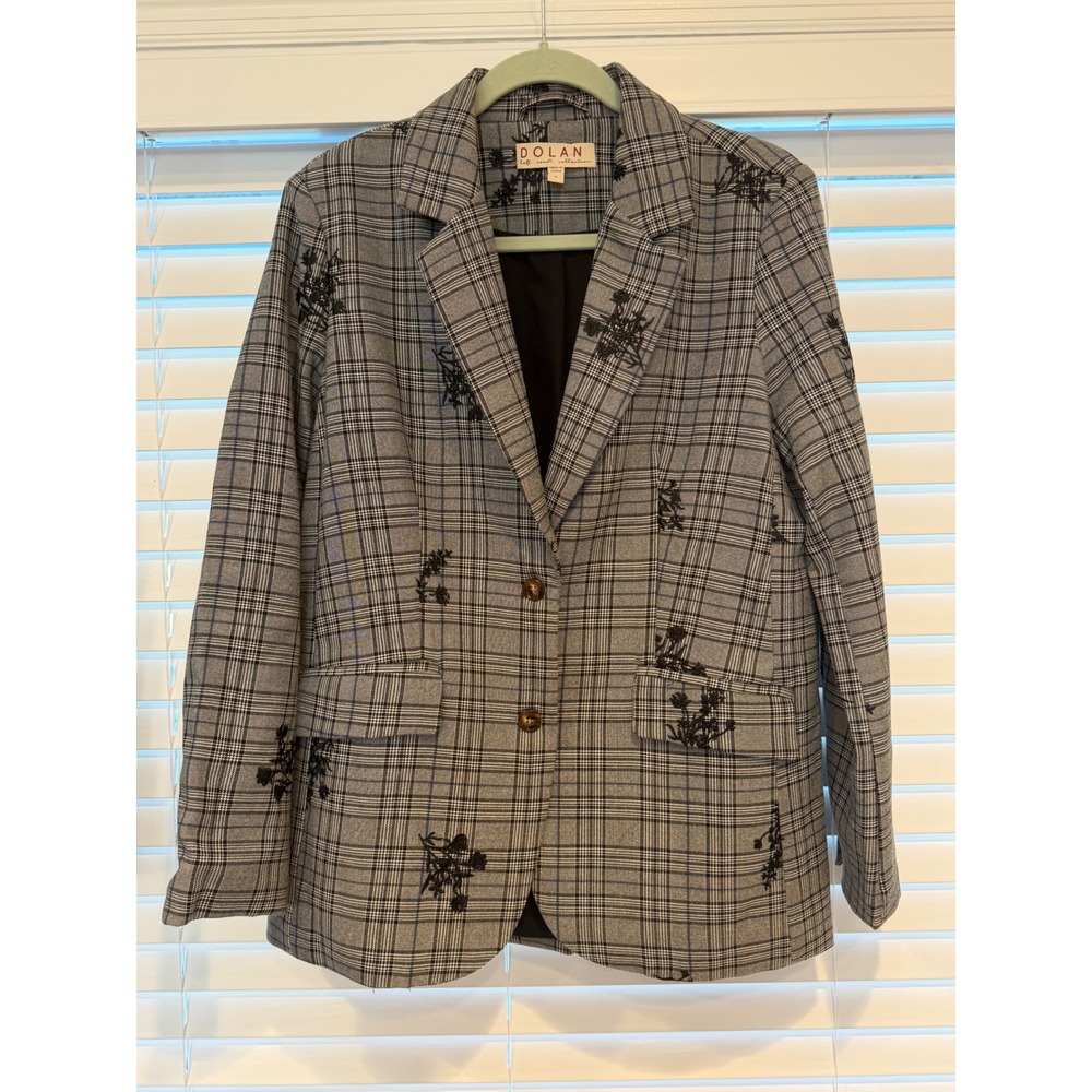 Dolan Left Coast Collection Grey Glen Plaid Floral Embroidered Blazer Small